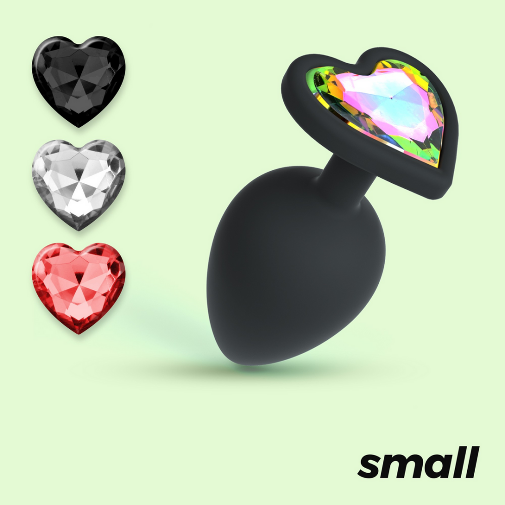 Cuore - Plug Anal con Cuatro Joyas Intercambiables - Pequeño - Negro