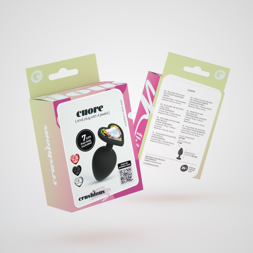 Cuore - Plug Anal con Cuatro Joyas Intercambiables - Pequeño - Negro