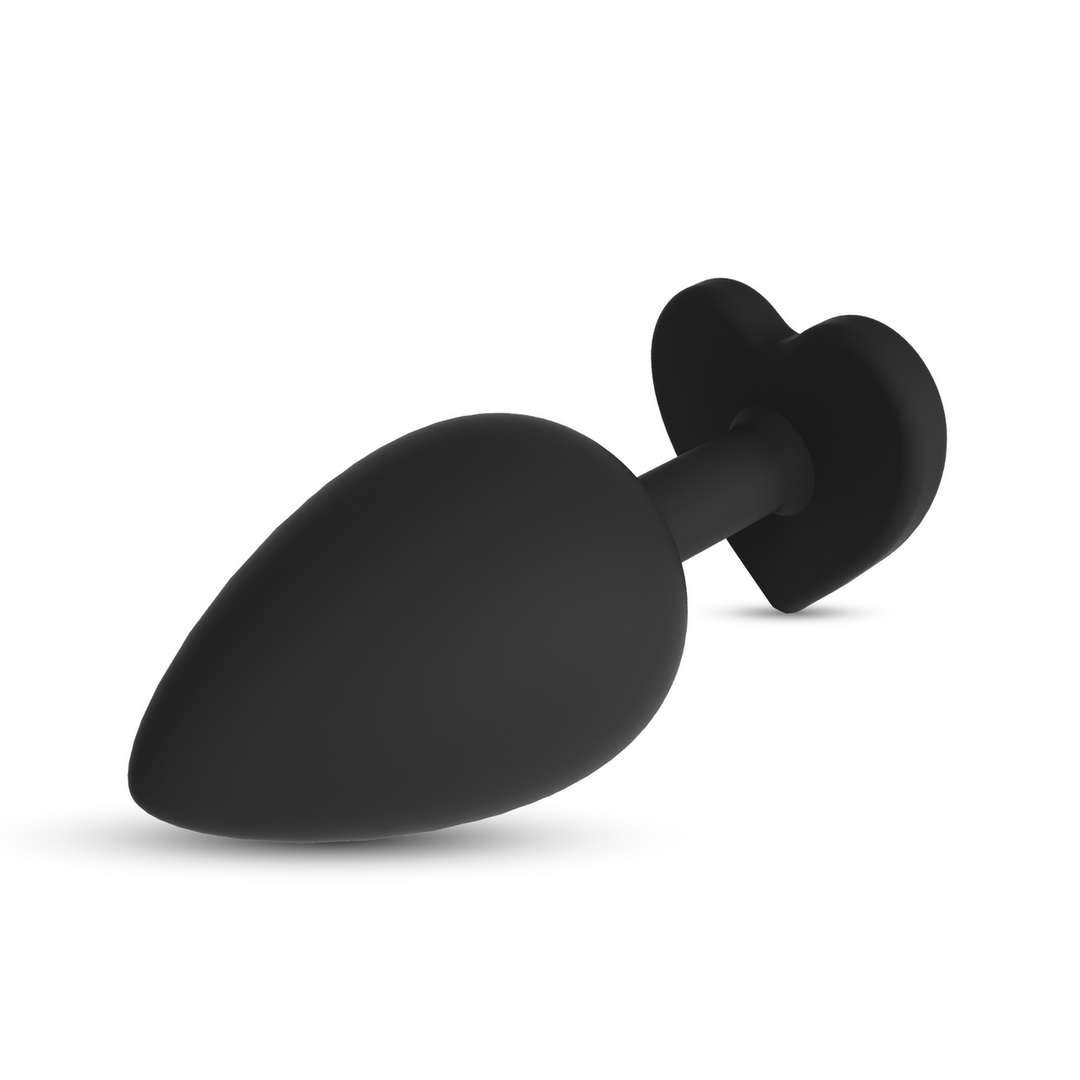 Cuore - Plug Anal con Cuatro Joyas Intercambiables - Mediano - Negro
