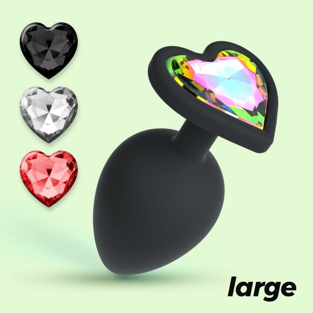 Cuore - Plug Anal con Cuatro Joyas Intercambiables - Grande - Negro