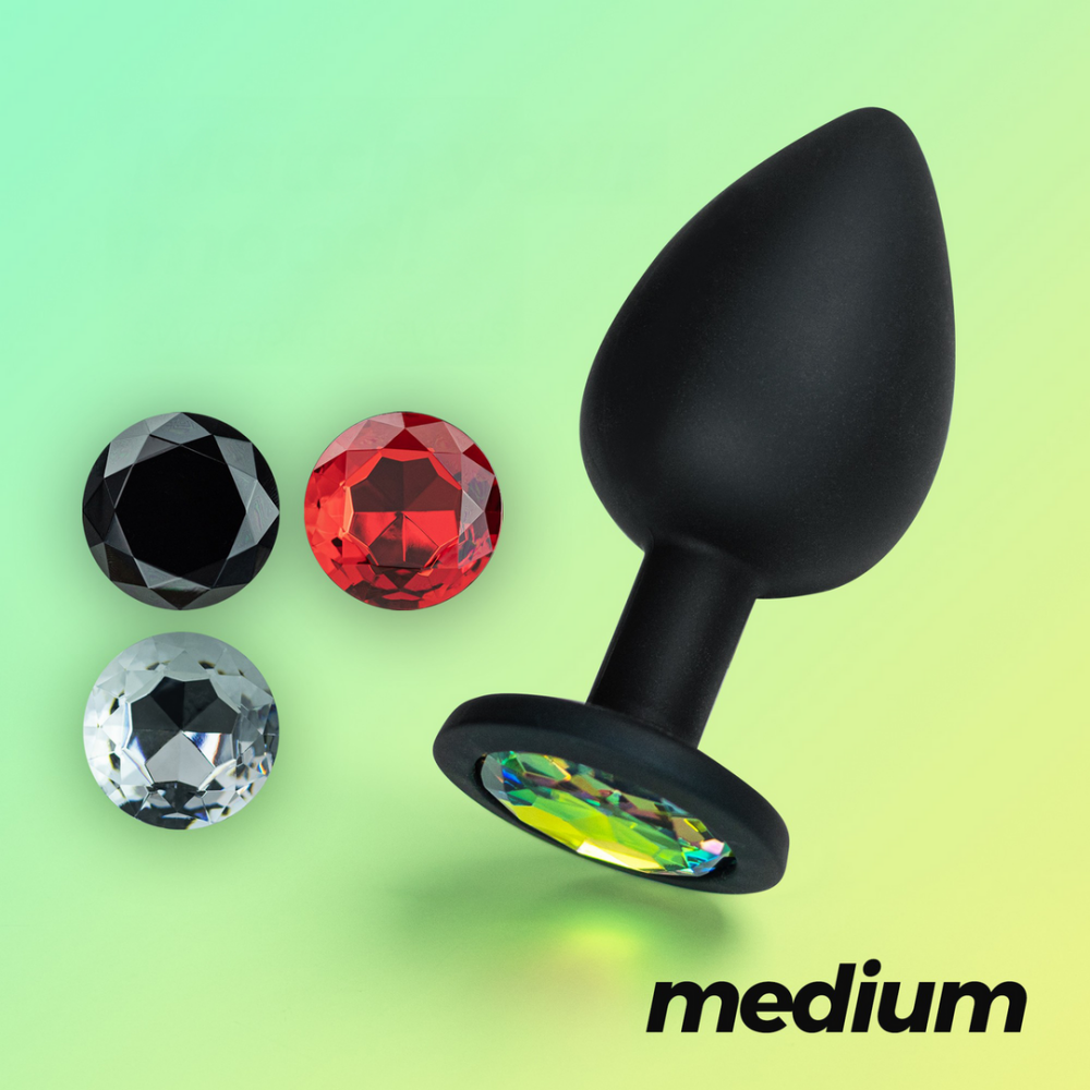 Camileo - Plug Anal con Cuatro Joyas Intercambiables - Mediano - Negro