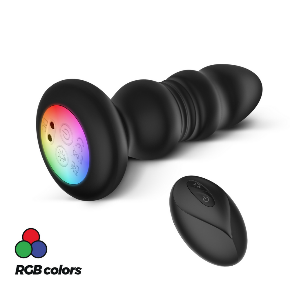 Australis - Plug Anal Vibrante y de Impulso con LED RGB y Control Remoto - Negro