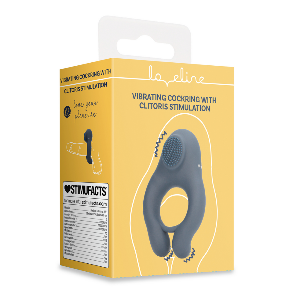 Vibrating Cockring with Clitoris Stimulation - Indigo Blue