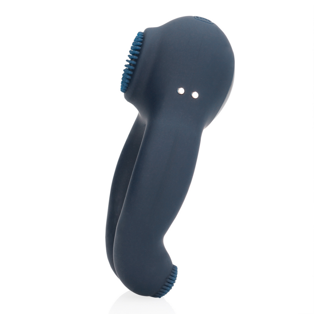 Vibrating Cockring with Clitoris Stimulation - Indigo Blue