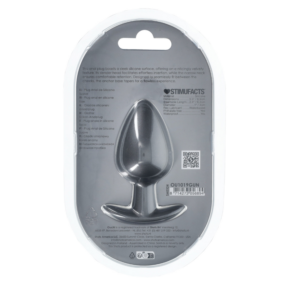 Smooth Silicone Anal Plug - Large - 3.5 / 8,9 cm - Gunmetal