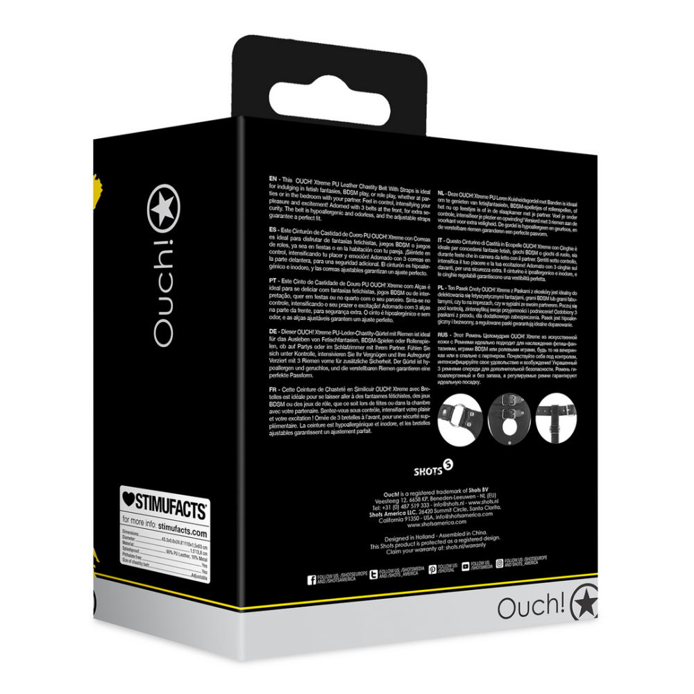 PU Leather Chastity Belt with Straps - Black