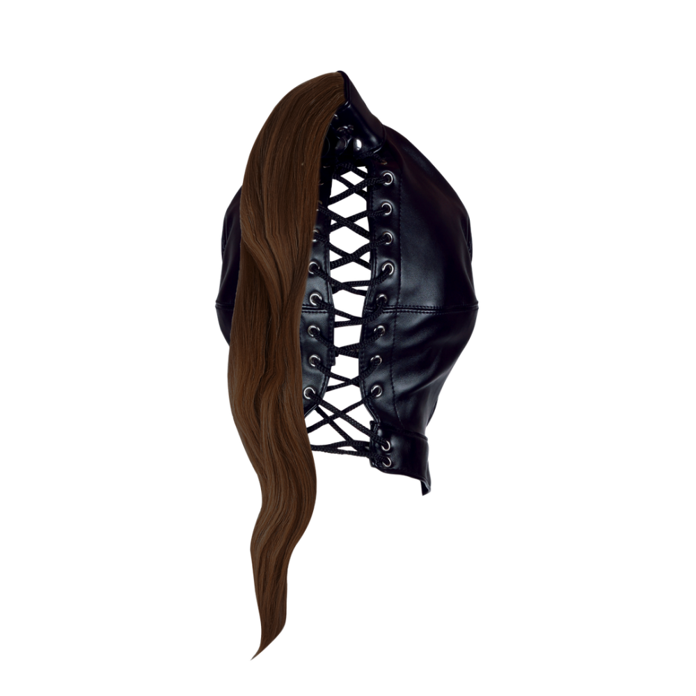 Mask with Brown Ponytail - Black