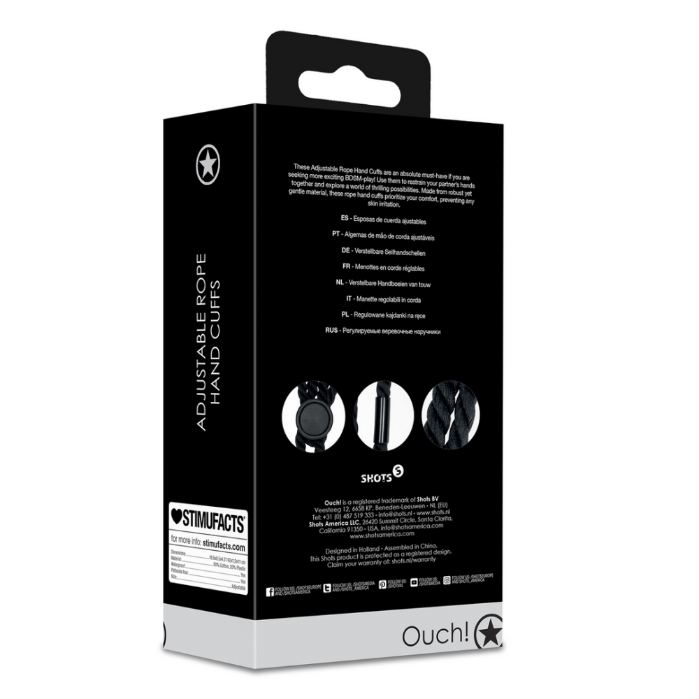 Adjustable Rope Hand Cuffs - Black